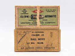 (2) Western Cartridges & Olin Mathieson .45 Ammo