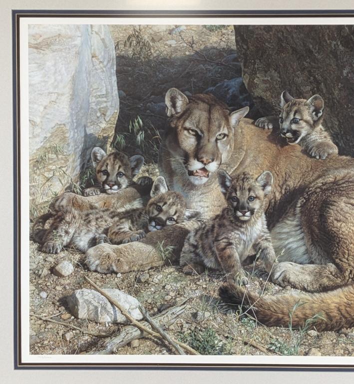 Carl Brenders Rocky Camp-Cougar Family Lithograph