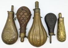 5) Early G&J.W. Hawksley & Unk Brass Powder Flasks