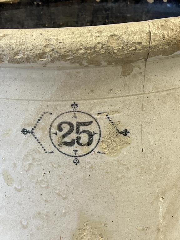 Antique 25-Gallon Molded Handle Stoneware Crock