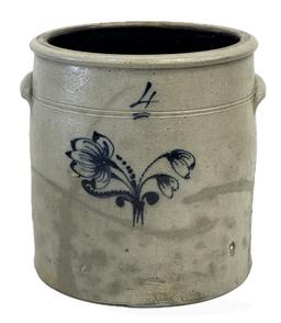 Antique Salt Glaze 4-Gallon Flower Stoneware Crock