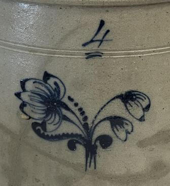 Antique Salt Glaze 4-Gallon Flower Stoneware Crock