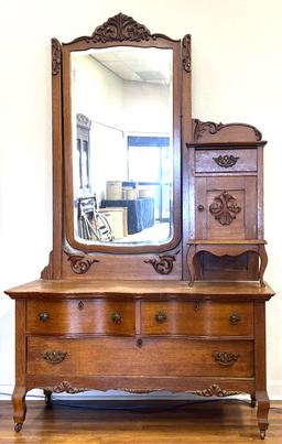 Antique Oak Chevelle Dresser wih Hat Box