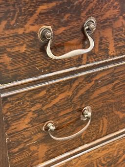 Antique Oak Tallboy Dresser with Beveled Mirror