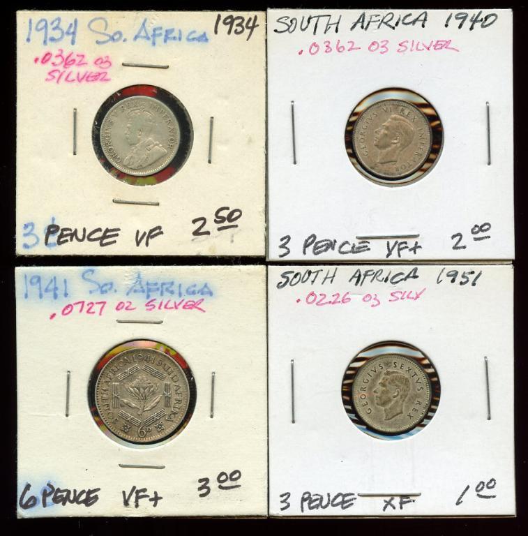 South Africa 80% Silver 3 & 6 Pence, 1934-51