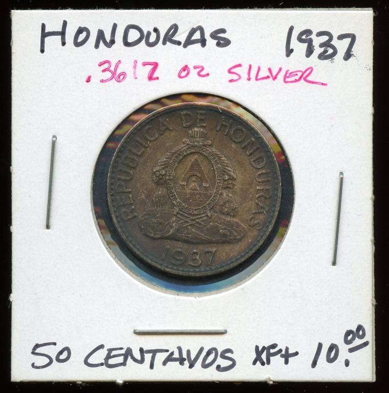 1937 Honduras 90% Silver 50 Centavos ASW .3617