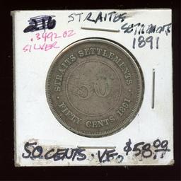 Straights Settlements 1891 80% Silver 50 Cent pc
