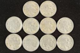 10 ASSORTED 1920'S BUFFALO NICKELS