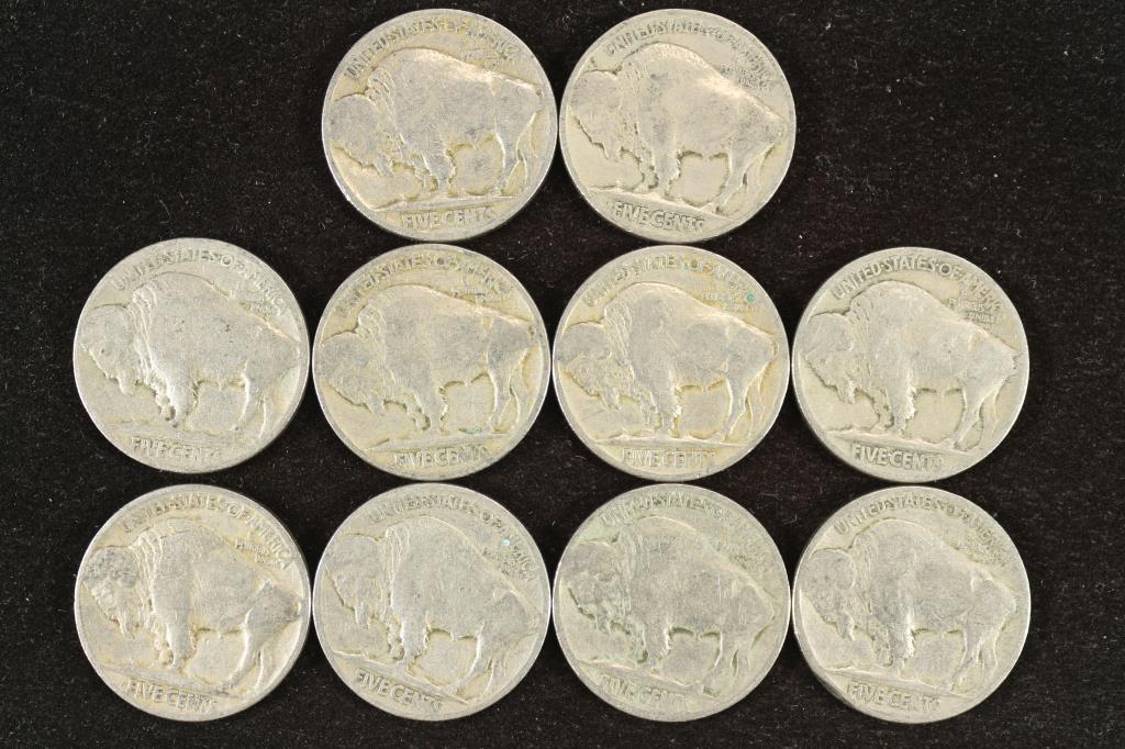 10 ASSORTED 1920'S BUFFALO NICKELS