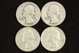 1942,43,63-D & 64 WASHINGTON SILVER QUARTERS