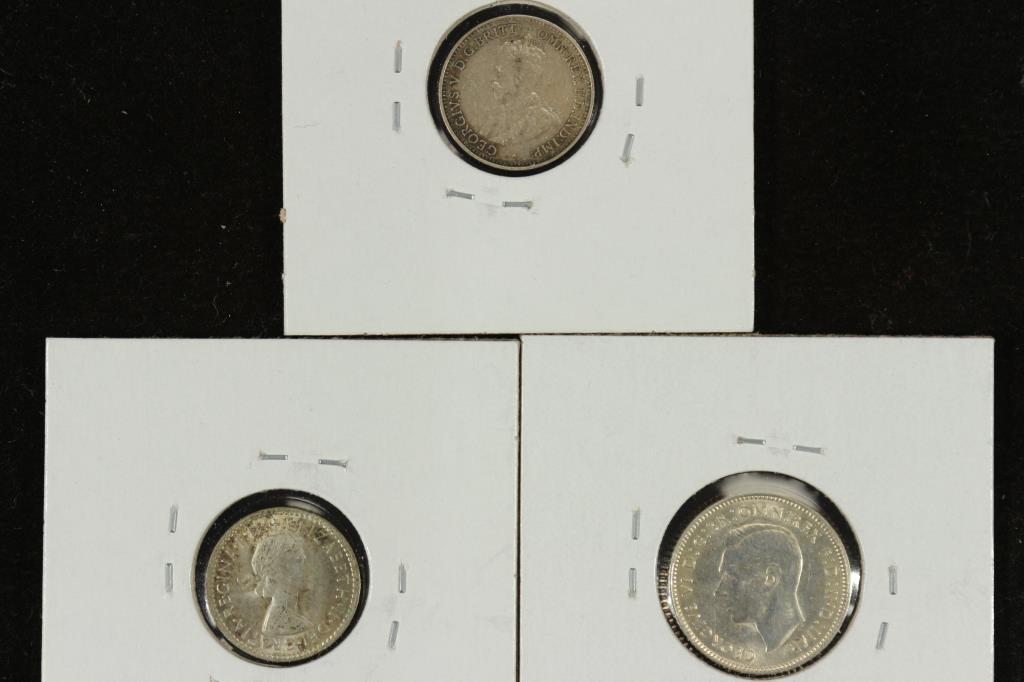 AUSTRALIA 1936 & 1957 SILVER 3 PENCE & 1943-D SILV