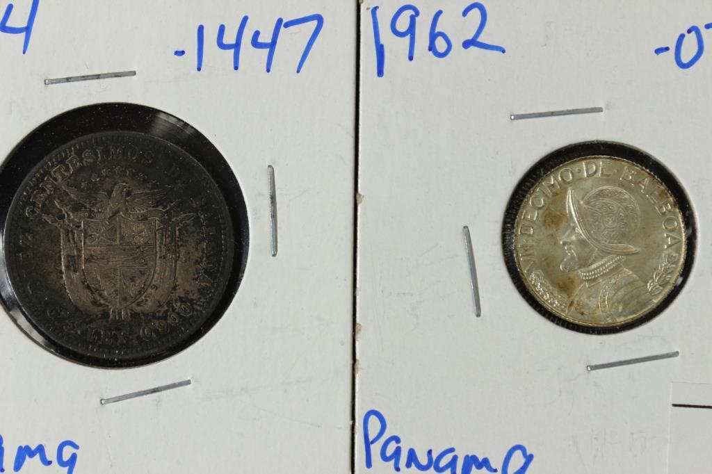 PANAMA SILVER 1904 1/4 BALBOA & 1962 1/10 BALBOA