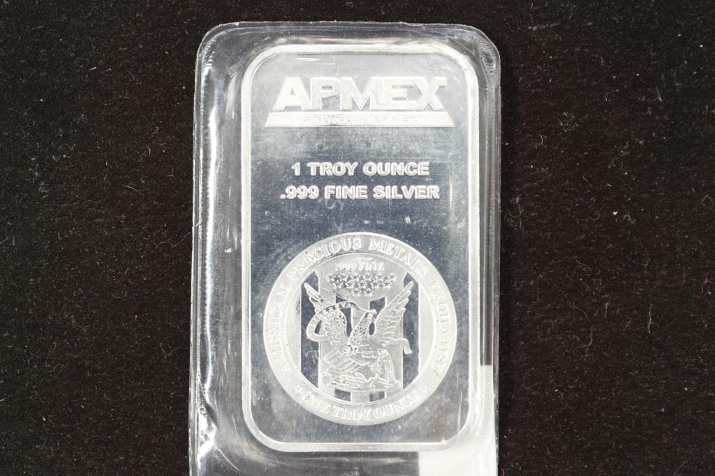 1 TROY OZ .999 FINE SILVER PROOF SILVER BAR APMEX