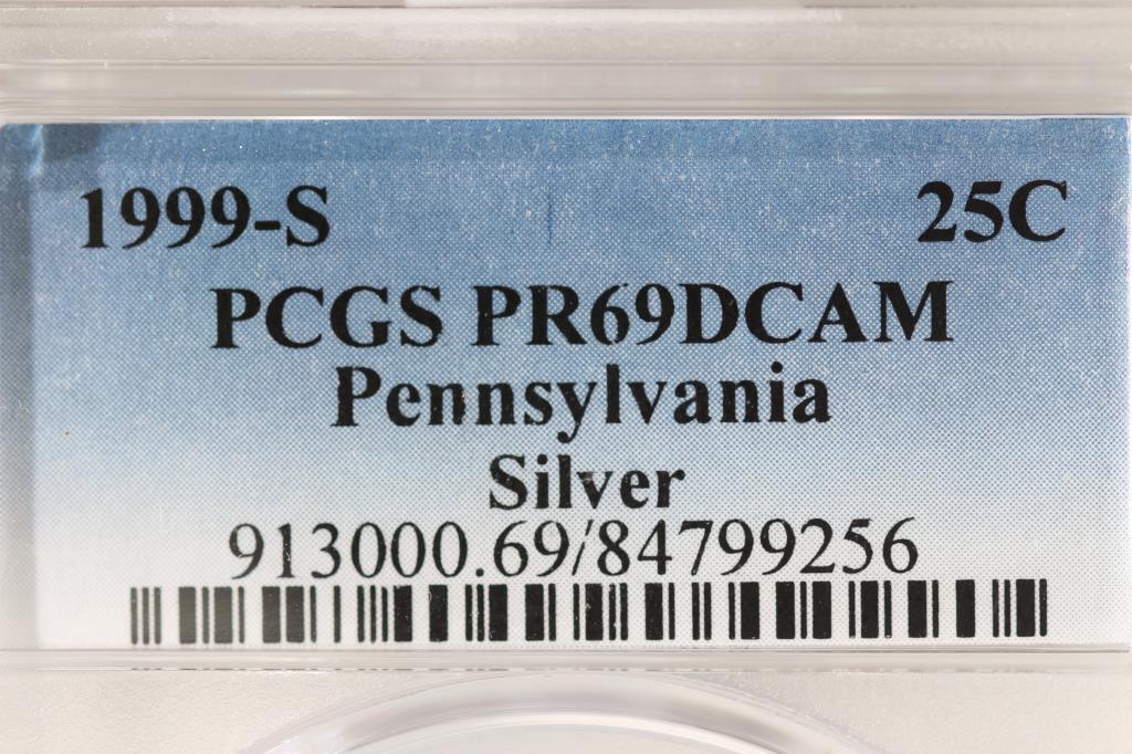 1999-S SILVER PENNSYLVANIA QUARTER PCGS PR69 DCAM