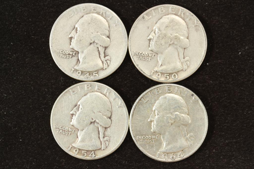 1945,1950,54 & 64-D WASHINGTON SILVER QUARTERS