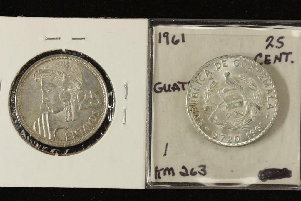 1954 & 1961 GUATEMALA SILVER 25 CENTAVOS