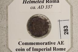 CIRCA 337 A.D. HELMETED ROMA COMMEMORATIVE ANCIENT
