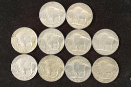 10 ASSORTED FULL DATE 1930'S BUFFALO NICKELS