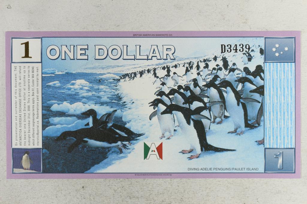 1999 ANTARCTICA $1 PENGUINS CRISP UNC BILL