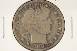 1913 BARBER HALF DOLLAR KEY DATE VERY GOOD