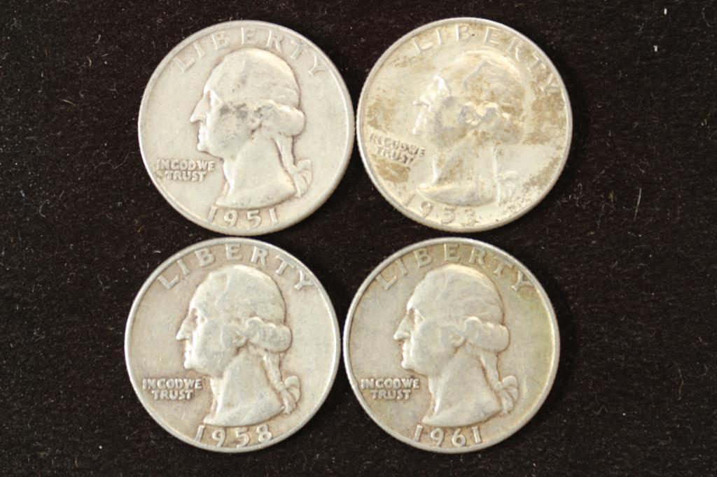 1951-D,53,58-D & 61-D WASHINGTON SILVER QUARTERS