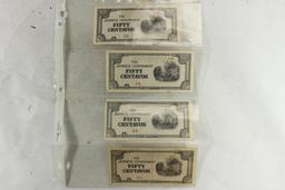 4 WWII JAPANESE GOVERNMENT 50 CENTAVOS ALLIED