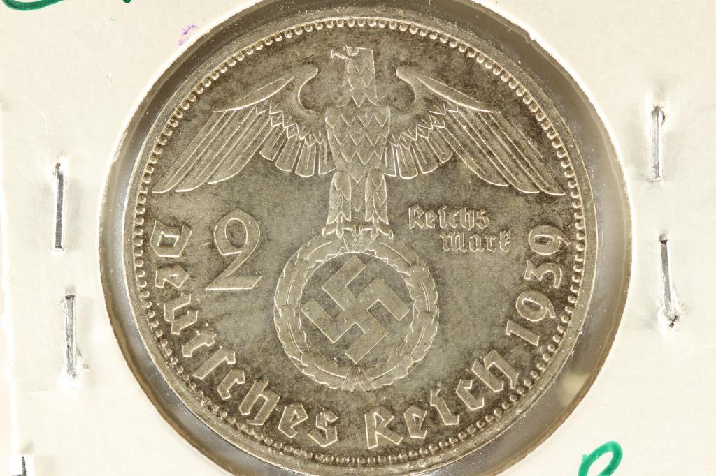 1939-A GERMAN SILVER 2 MARKS WITH SWASTIKA UNC