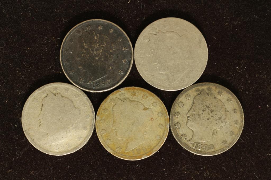 1890, 1892, 1893, 1895 & 1896 LIBERTY "V" NICKELS