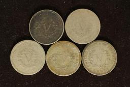 1890, 1892, 1893, 1895 & 1896 LIBERTY "V" NICKELS