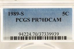 1989-S JEFFERSON NICKEL PCGS PR70 DCAM