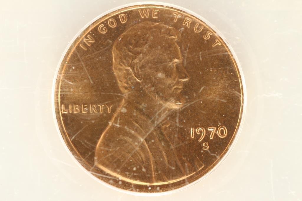 1970-S LARGE DATE LINCOLN CENT ANACS MS65 RED