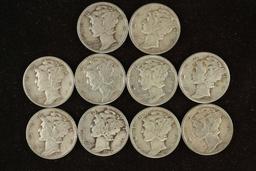 10 ASSORTED 1940'S MERCURY DIMES