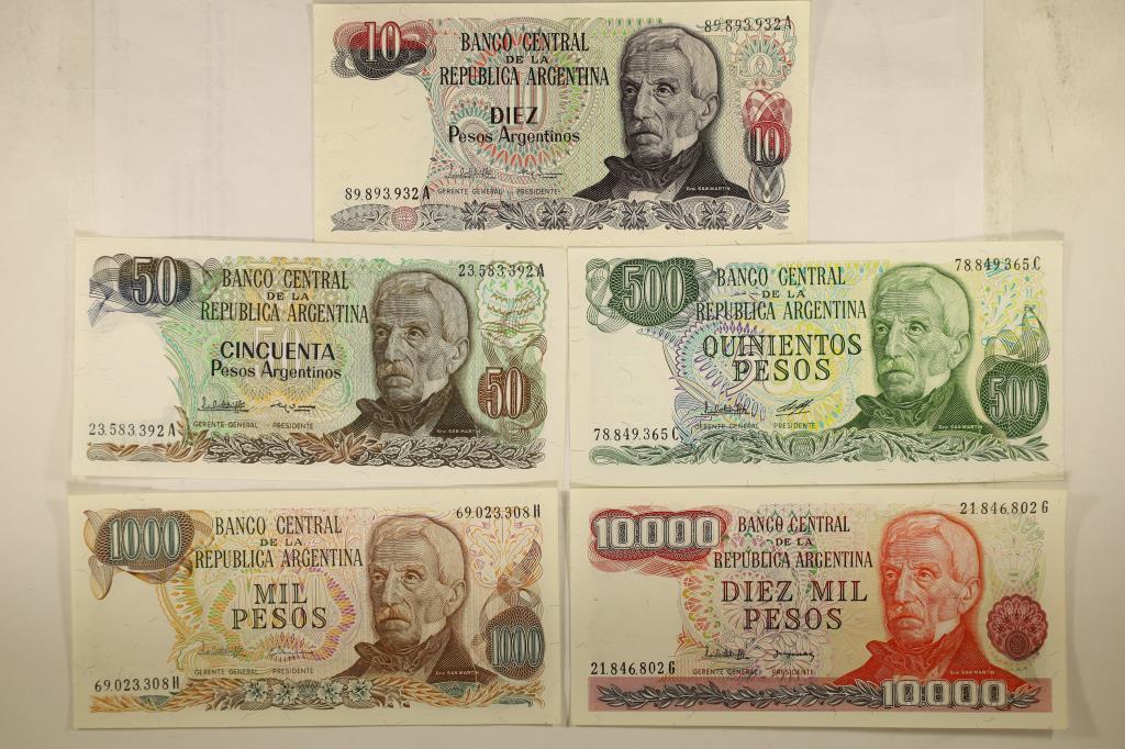 5 PIECES OF CRISP UNC ARGENTINA CURRENCY