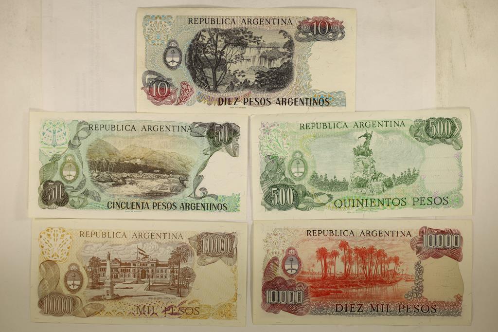 5 PIECES OF CRISP UNC ARGENTINA CURRENCY