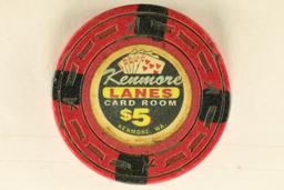 $5 KENMORE LANES CARD ROOM CASINO CHIP, KENMORE,WA