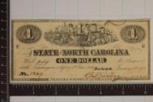 1863 STATE OF NORTH CAROLINA $1 OBSOLETE BANK NOTE