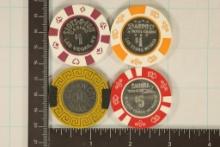 4 CASINO TOKENS WITH METAL INSERTS: 3-$1 SLOTS-A