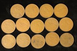 14 ASSORTED NEW ZEALAND LARGE ONE PENNY COINS: