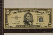 1953 US $5 SILVER CERT, BLUE SEAL