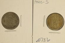 2 SILVER 1/4 GULDENS: 1900 CURACAO .0736 OZ. ASW