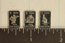 3-1 GRAM .999 FINE SILVER PF ANIMAL THEMED INGOTS: