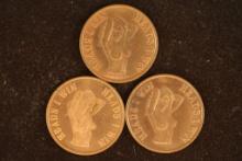 3 ADULT THEMED FLIPPER TOKENS "HEADS I WIN" ON