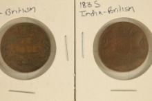 2-1835 INDIA BRITISH 1/4 ANNAS, 1 IS 180 DEGREE