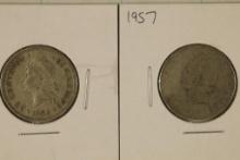 1956 & 1957 DOMINICAN REPUBLIC SILVER 25 CENTAVOS