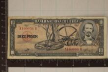 1960 CUBA 10 PESO BILL