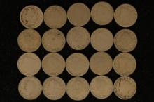 20 ASSORTED LIBERTY "V" NICKELS 1889-1912