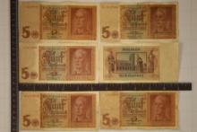 6-1942 GERMAN 5 MARK BILLS