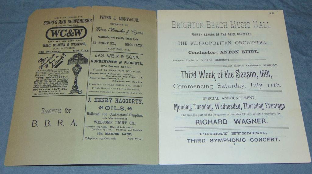 1882 & 1891 Brighton Beach Beach Music Programs