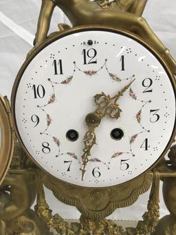 Marble and Gilt Bronze European Mantle Clock.