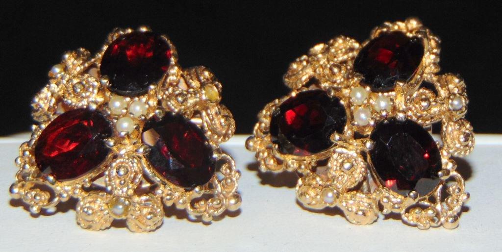 14 Kt Yellow Gold and Garnet Earrings.